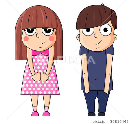 Cute cartoon boy and girl with happy expessions. Vector illustration 56816442