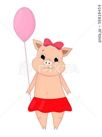 Vector illustration of Cute pig holding a balloon cartoon. Doodle, hand-drawn. Cartoon. 56816454