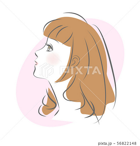 セミロングヘアの女性の横顔のイラスト素材