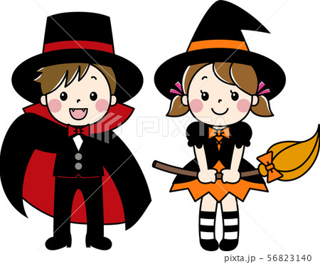 ハロウィンの仮装をした男の子と女の子のイラスト素材