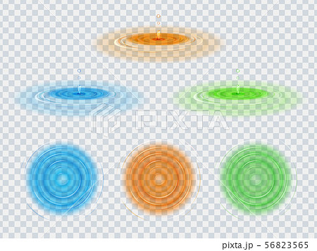 波紋と水滴の素材セット 透過 青 オレンジ 緑のイラスト素材
