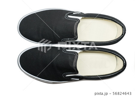 isolated top view of black slip on shoes isolated top view of black slip on shoes 56824643