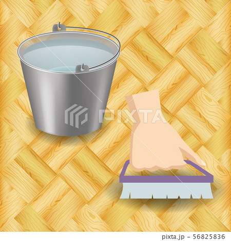 Professional wooden floor cleaning services vector illustration. Clean wooden floor with water 56825836