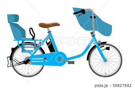 電動アシスト自転車のイラスト 水色 三人乗り 横向き ママチャリ 実用自転車 ィバイクのイラスト素材 5676