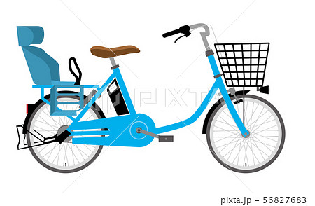 電動アシスト自転車のイラスト 水色 二人乗り 横向き ママチャリ 実用自転車 ィバイクのイラスト素材 5676