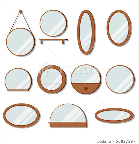 Vector wooden frames mirrors set of round shape. 56827937