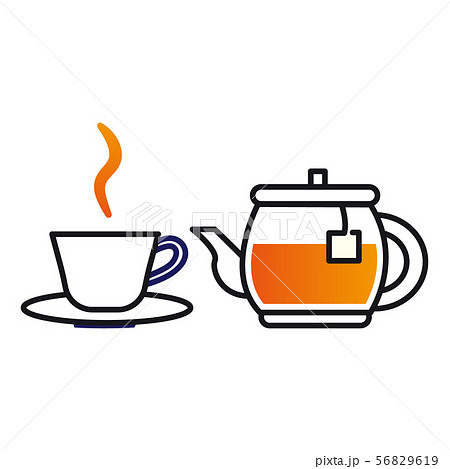 カフェ シンプル お茶 ティーカップ ポットのイラスト素材 56829619 Pixta