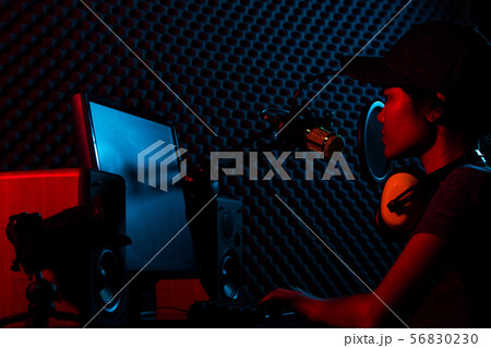 Woman connect social media with pro equipment 56830230