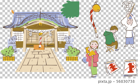 お正月　初詣の風物詩　イラスト 56830738