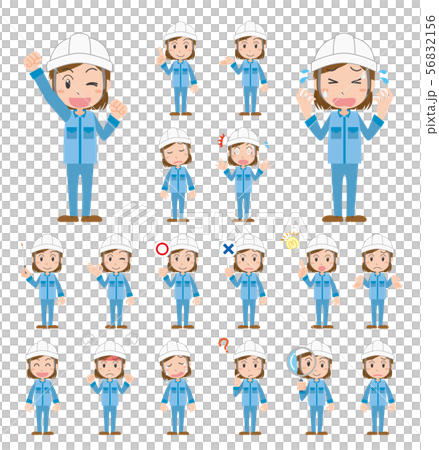 Female work wear worker worker factory construction site pose set Female work wear worker worker factory construction site pose set 56832156