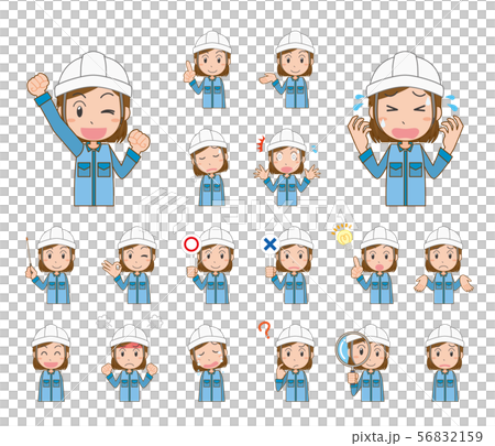 Female work wear worker worker factory construction site pose set 56832159