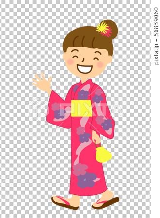 Yukata黑暗的桃紅色女孩揮動一隻手 Yukata黑暗的桃紅色女孩揮動一隻手 56839060