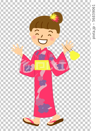 Yukata黑暗的桃紅色女孩揮動兩隻手 Yukata黑暗的桃紅色女孩揮動兩隻手 56839061