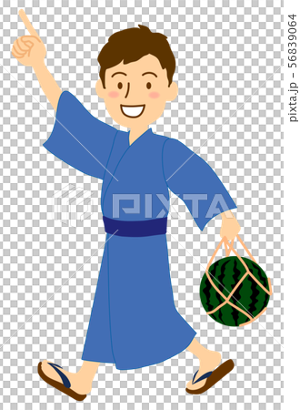 指向微笑西瓜的Yukata男性 56839064