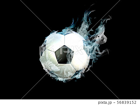 青白い炎と煙に包まれたサッカーボールのイラスト素材