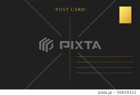 Blank template of black and gold postcard back. 56839322