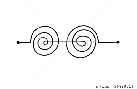 Black double spiral arrow line with complicated tangle pattern 56839513