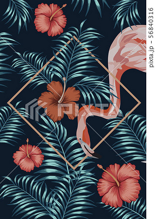 Flamingo night tropical square hibiscus Flamingo night tropical square hibiscus 56840316