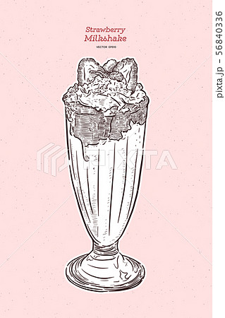 Strawberry milkshake, hand draw sketch vector. 56840336
