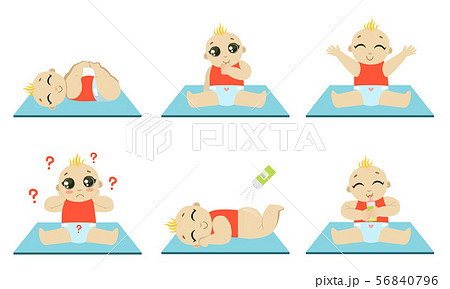 Cute Happy Baby Daily Routine Set, Adorable Kid Sitting, Playing, Drinking Milk Vector Illustration Cute Happy Baby Daily Routine Set, Adorable Kid Sitting, Playing, Drinking Milk Vector Illustration 56840796