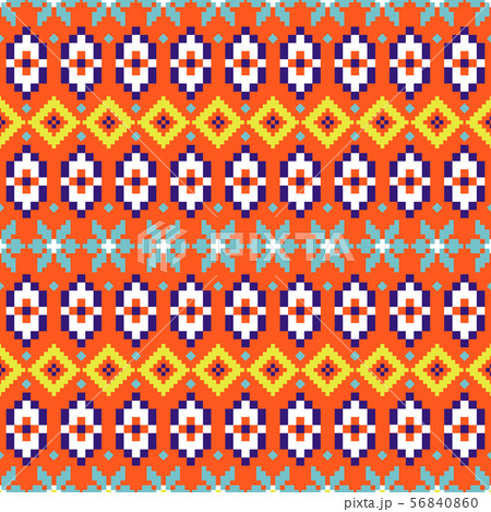 Folk geometric seamless pattern colorful pixelated shapes texture. 56840860