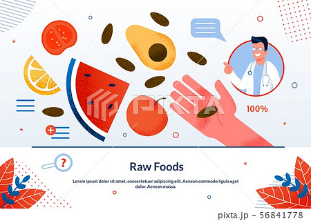 Bright Banner Inscription Raw Foods Cartoon Flat. Bright Banner Inscription Raw Foods Cartoon Flat. 56841778