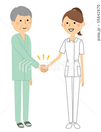 看護師 患者と握手のイラスト素材