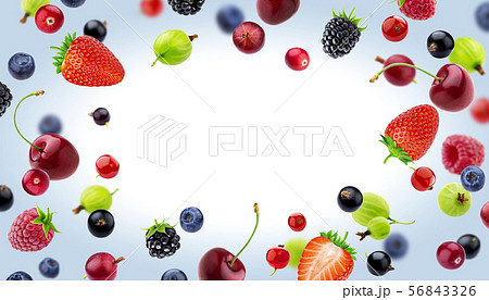 Frame made of different berries isolated on white background Frame made of different berries isolated on white background 56843326