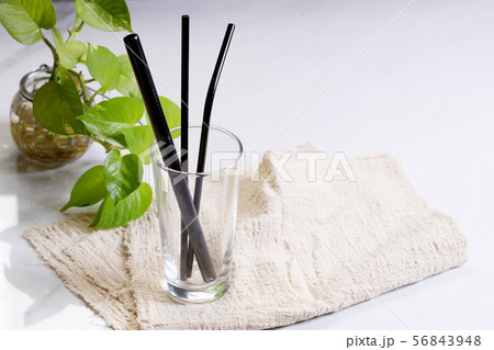 Reusable steel drinking straws in black color, Reusable steel drinking straws in black color, 56843948