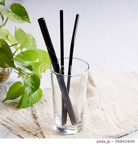 Reusable steel drinking straws in black color, Reusable steel drinking straws in black color, 56843949