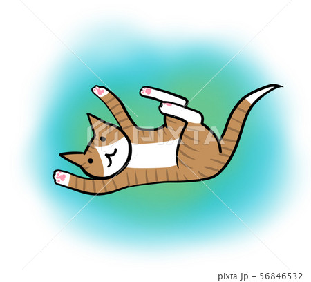 転ぶニャンコのイラスト 青 丸背景 のイラスト素材 転ぶニャンコのイラスト 青 丸背景 のイラスト素材