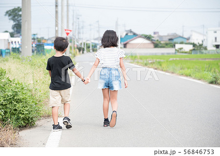 手をつないで歩く子供 56846753
