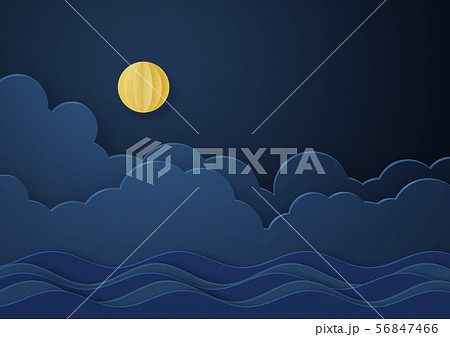 ペーパークラフト 満月 雲 夜 夜空のイラスト素材 56847466 Pixta