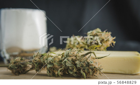 Preparing to cooking cake with cannabis butter. Preparing to cooking cake with cannabis butter. 56848829