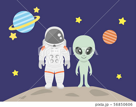 宇宙飛行士と宇宙人のイラスト素材
