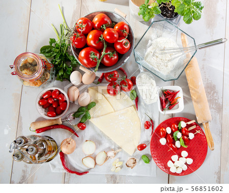 ingredients for the preparation of the pizza 56851602