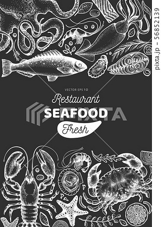 Seafood shop hand drawn vector banner template. 56852139