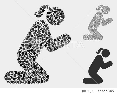 Pray Woman Person Icon Collages of Squares and Circles 56855365