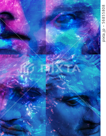 Modern conceptual art poster with ancient statue of bust under a cellophane film. Collage of 56855808