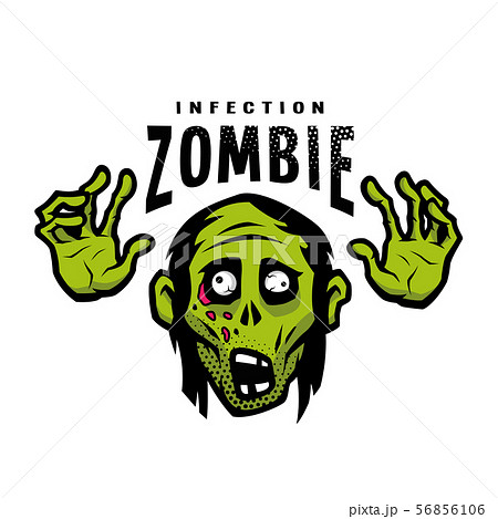 Cartoon green zombie, outbreak infection, emblem. Vector illustration. 56856106