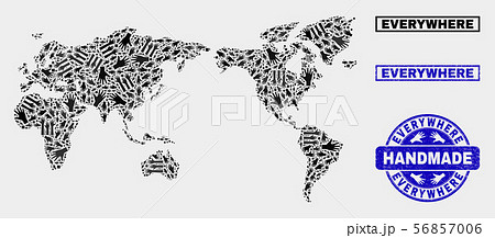 Handmade Composition of World Map and Grunge Stamp Handmade Composition of World Map and Grunge Stamp 56857006