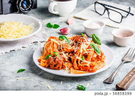 Pasta with mini meatballs Pasta with mini meatballs 56858399