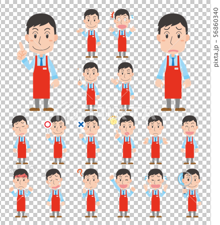 Clerk supermarket apron male pose set Clerk supermarket apron male pose set 56860340