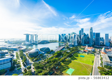 Beautiful architecture building exterior cityscape in Singapore city skyline Beautiful architecture building exterior cityscape in Singapore city skyline 56863412