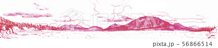 Pink Hand Drawn Misty Hills Panorama 56866514