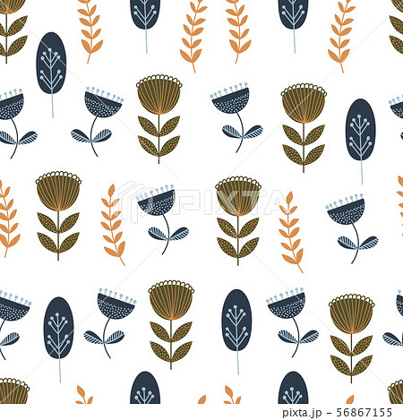Autumn seamless pattern with wild floral elements. Hand drawn leaves, flowers, herbs. Modern 56867155