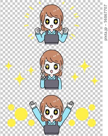 圍裙的一名婦女與閃耀的眼睛（棕色頭髮突然移動）變異 56867707