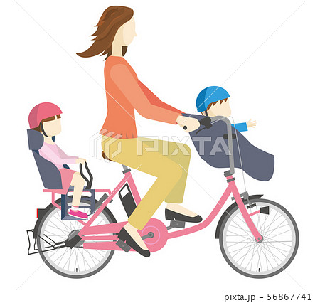 電動アシスト自転車に乗る親子のイラスト・チャイルドシート(3人乗り;私服)|インフォグラフィック 電動アシスト自転車に乗る親子のイラスト・チャイルドシート(3人乗り;私服)|インフォグラフィック 56867741