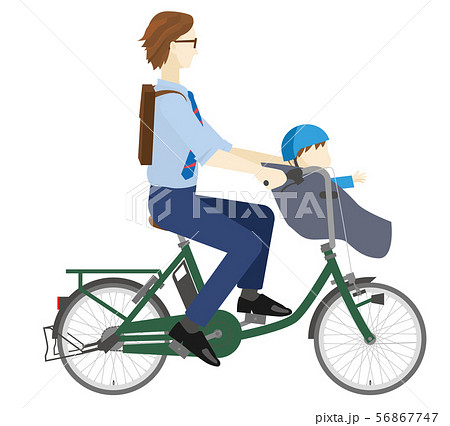電動アシスト自転車に乗る親子のイラスト チャイルドシート 2人乗り スーツ インフォグラフィックのイラスト素材