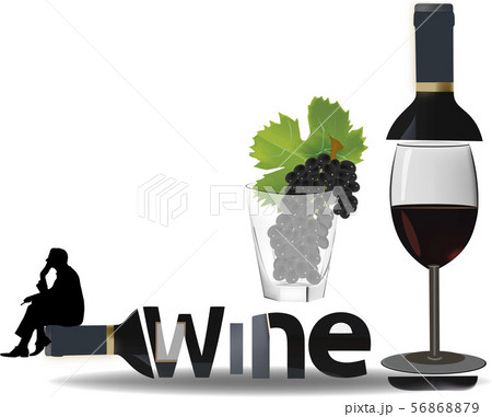 glass and bottle with black grape wine symbol glass and bottle with black grape wine symbol 56868879